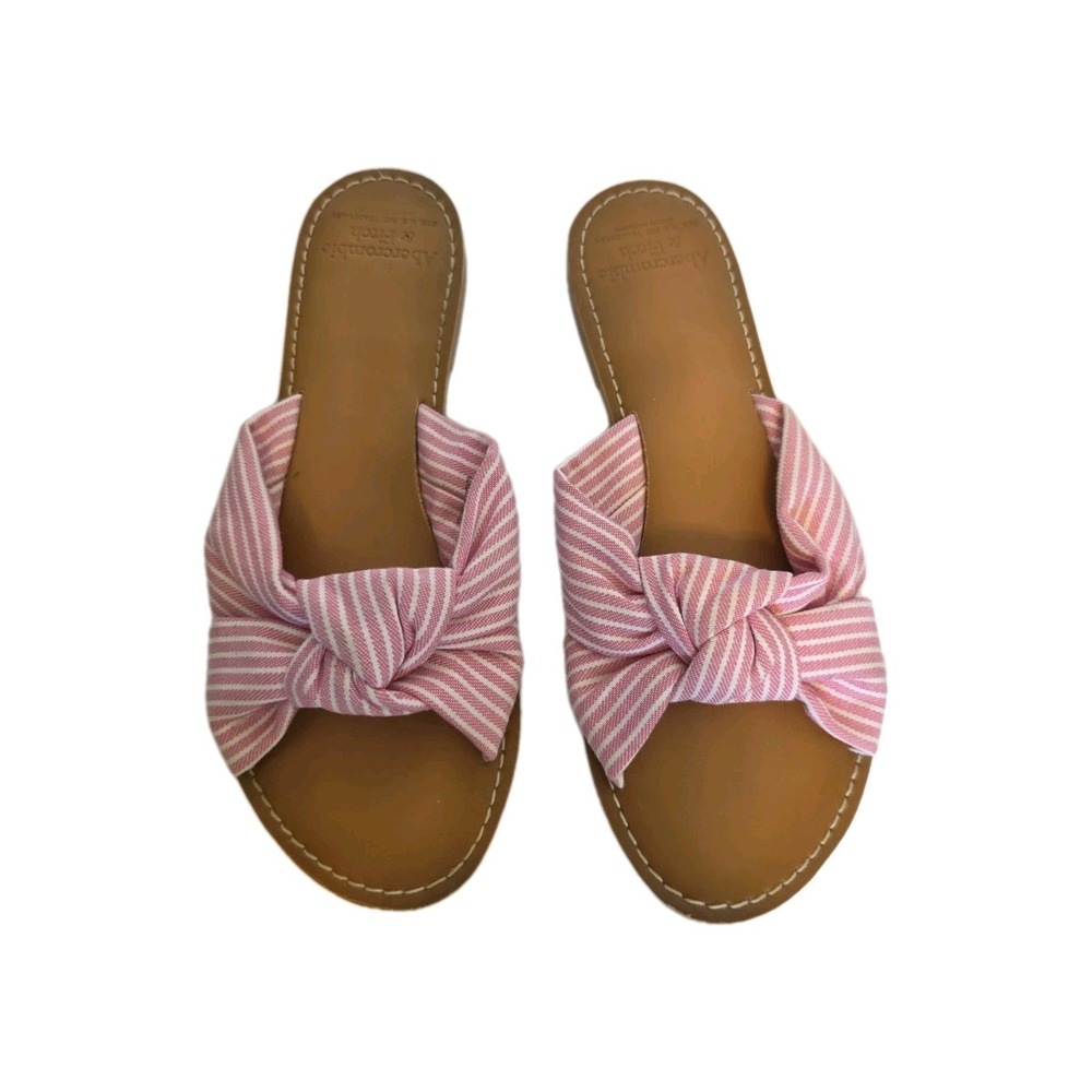 Abercrombie & Fitch Pink & White Striped Knot Slide Sandals size 7
